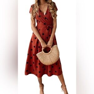 Women’s Rust Polka Dot Wrap Maxi Dress